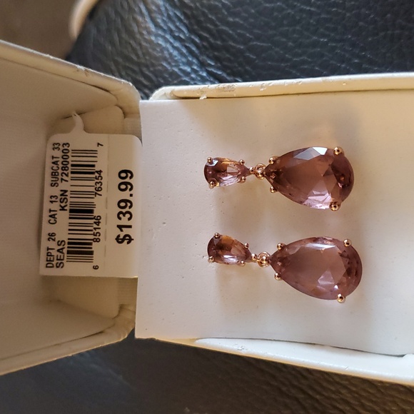 ROSE GOLD OVER 925 STERLING SILVER MAUVE MORGANITE Pink Drop PIERCED Earrings - Picture 3 of 8